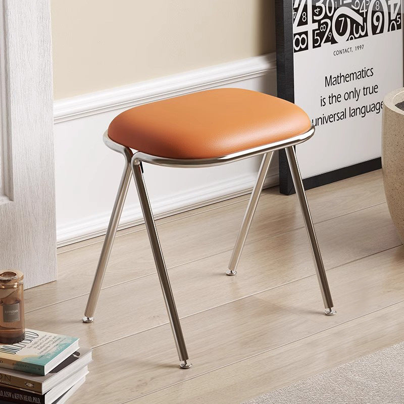 Contemporary Nordic Rectangular PU Leather Metal Vanity Stool For Bedroom
