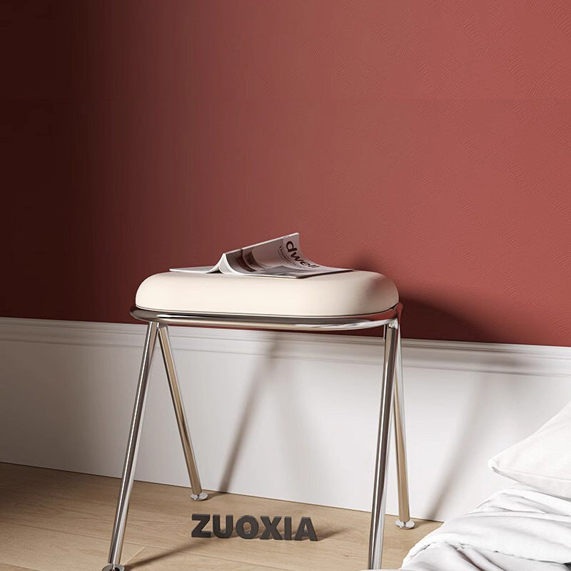 Contemporary Nordic Rectangular PU Leather Metal Vanity Stool For Bedroom