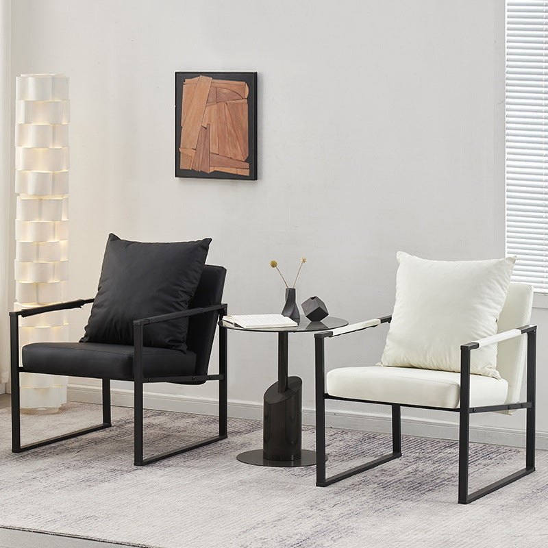 Contemporary Scandinavian Square Carbon Steel Faux Nappa Leather Chair Backrest For Living Room
