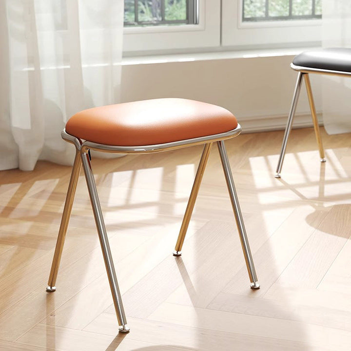 Contemporary Nordic Rectangular PU Leather Metal Vanity Stool For Bedroom
