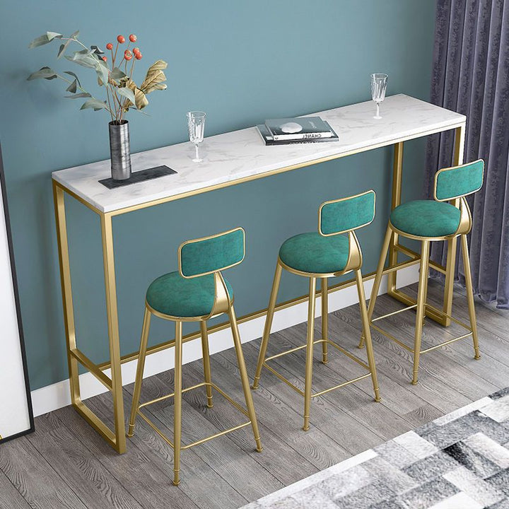 Contemporary Luxury Round Rectangular Velvet Iron Bar Stool Backrest Footrest For Dining Room