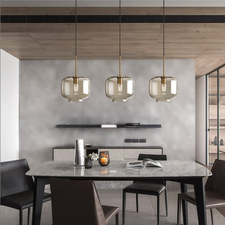 Contemporary Nordic Iron Glass Round Geometric Jar 1-Light Pendant Light For Living Room &amp; Bedroom