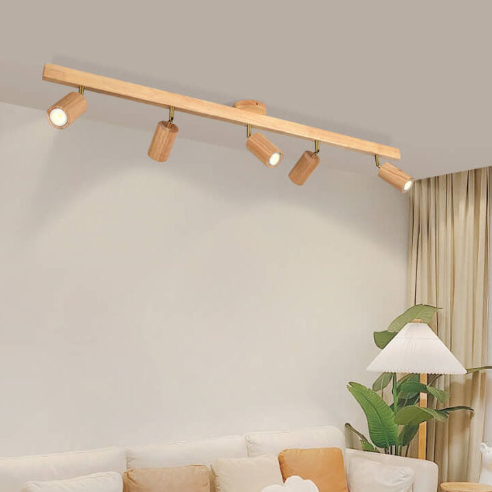 Modern Minimalist Solid Wood Metal Track Lighting LED Semi-Flush Mount Ceiling Light for Living Room