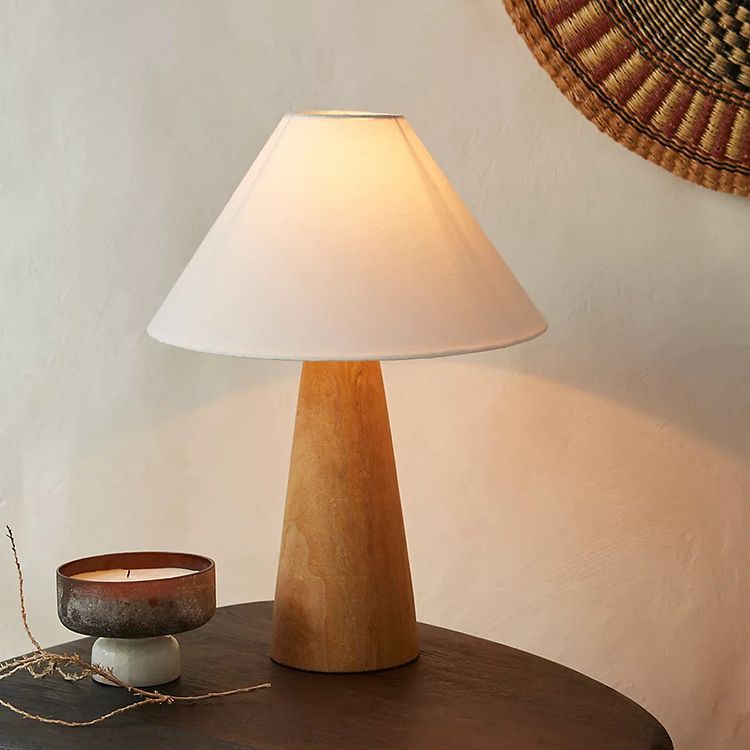 Traditional Japanese Cone Fabric Wood 1-Light Table Lamp For Bedroom