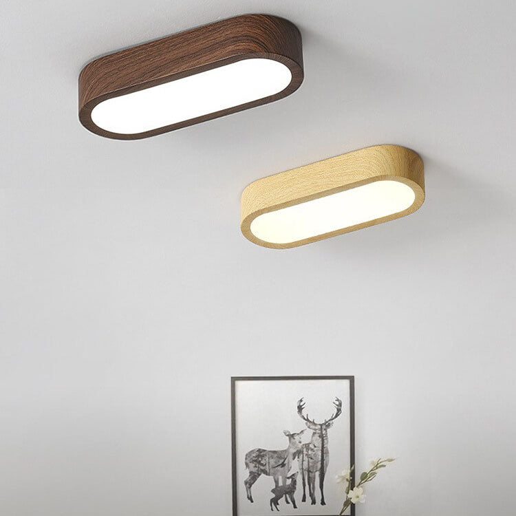 Modern Minimalist Oval Strip Wood Grain Hardware LED Flush Mount Ceiling Light For Hallway