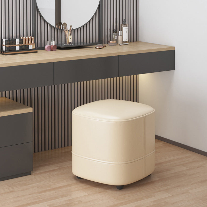 Modern Minimalist Square Faux Leather Solid Wood Vanity Stool For Bedroom