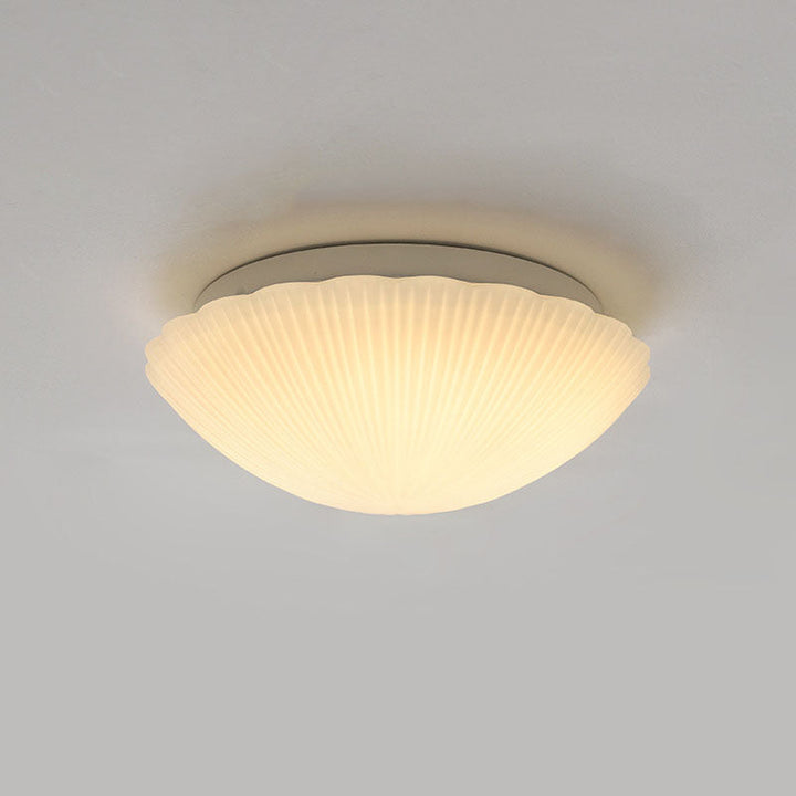 Modern Minimalist Cream Shell Glass LED Flush Mount Ceiling Light For Living Room &amp; Bedroom