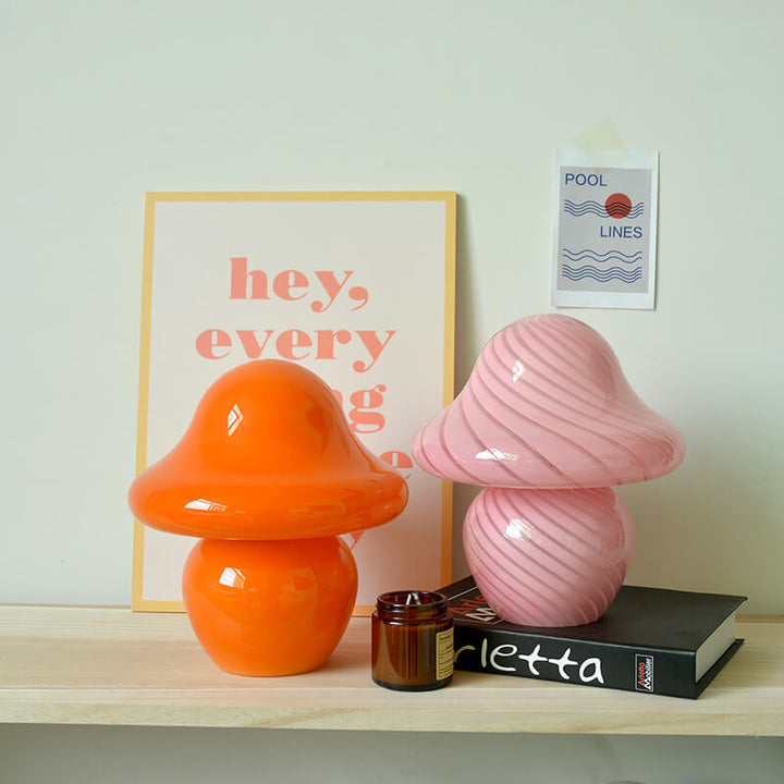 Modern Decorative Mushroom Striped Glass 1-Light Table Lamp