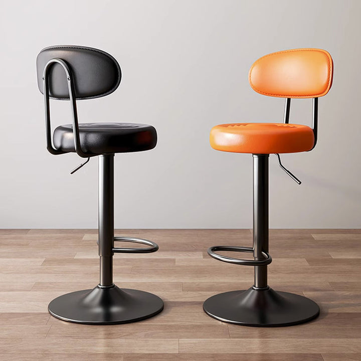 Modern Minimalist Round Upholstered Curved Backrest PU Leather Metal Steel Bar Stool For Dining Room
