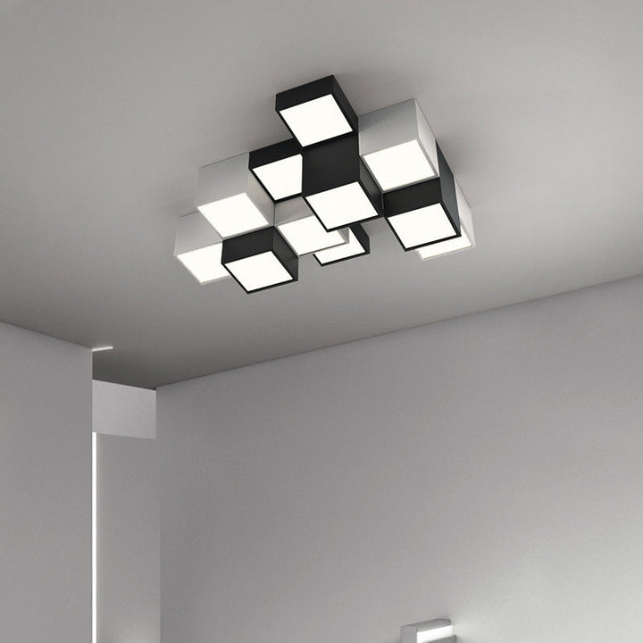 Modern Minimalist Cube Iron Acrylic LED Flush Mount Ceiling Light For Living Room