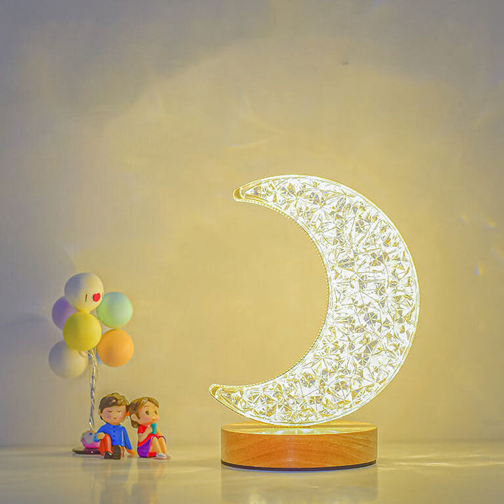 Contemporary Creative Moon &amp; Star PS Wood LED USB Table Lamp For Bedroom