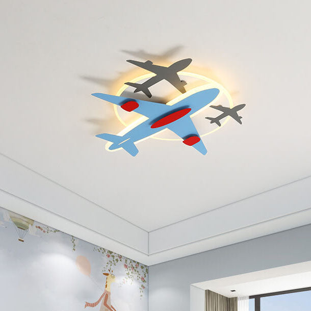 Contemporary Creative Aircraft Shape Iron Acrylic Aluminum LED Cartoon Kids Flush Mount Ceiling Light