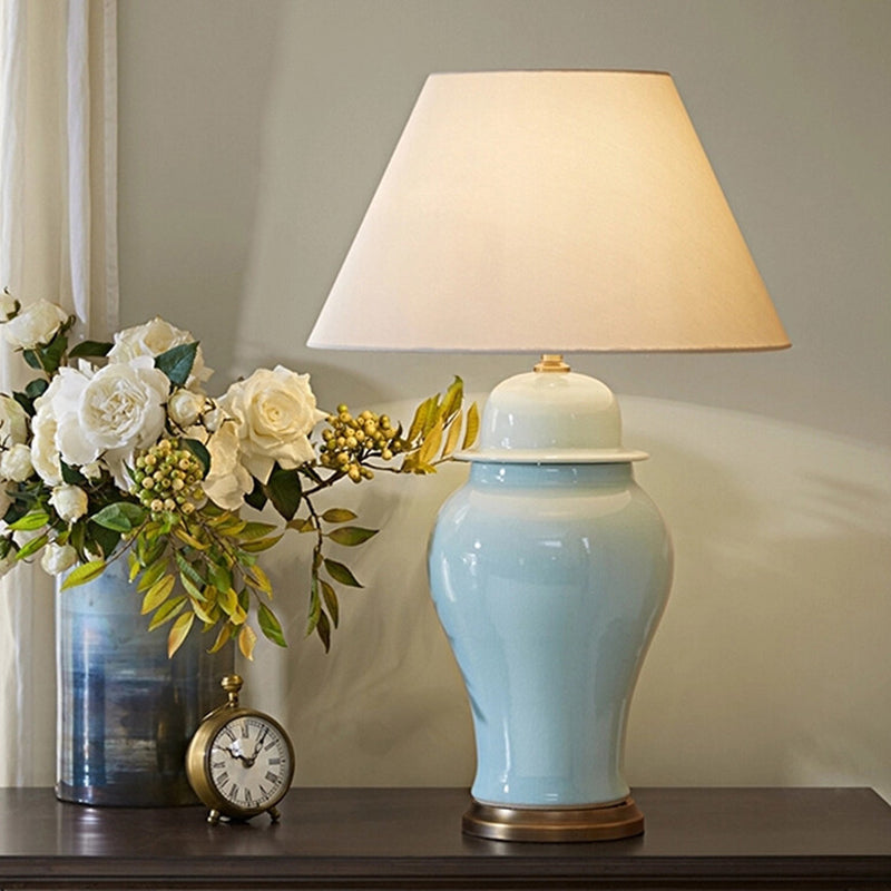 Traditional Rustic Vase Ceramic &amp; Fabric Table Lamp for Study | Havora Designer Lighting