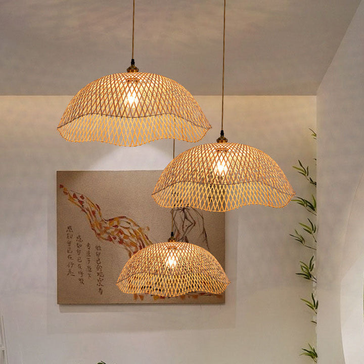 Modern Minimalist Weaving Bamboo Lanterns 3-Lights Chandelier