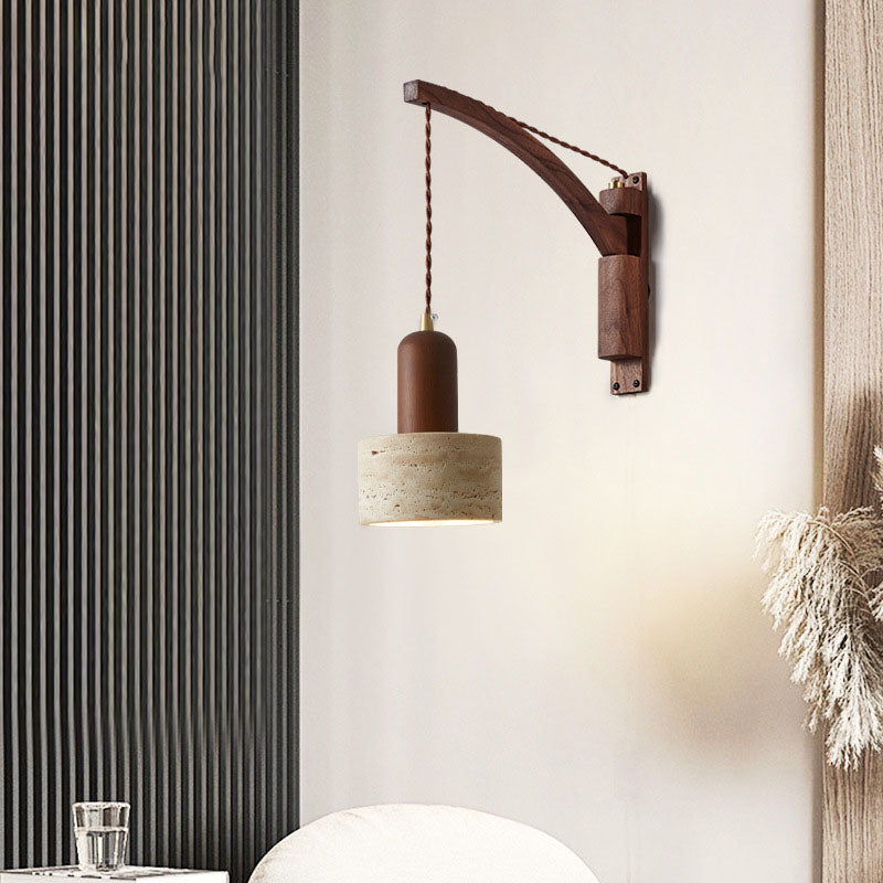 Japanese Wabi-Sabi Solid Wood Glass Horn 1-Light Wall Sconce Lamp