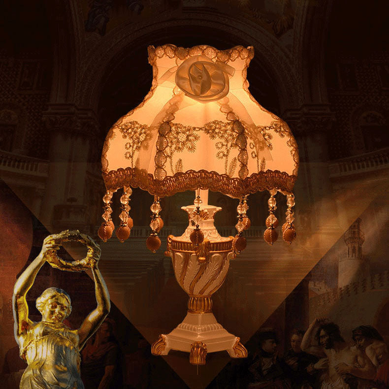 European Luxury  Fabric Lace Resin 1-Light Table Lamp