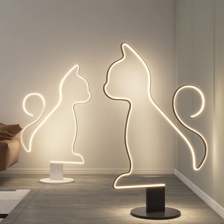Contemporary Creative Iron Aluminum Acrylic Cat Dog LED Standing Floor Lamp For Bedroom