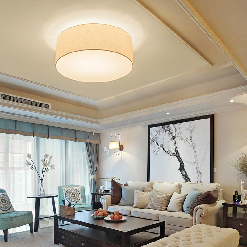 Modern Minimalist Round Drum Iron Fabric 3/5 Light Flush Mount Ceiling Light For Living Room
