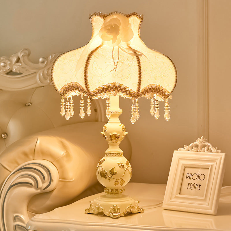 Traditional European Vase Table Lamp in Resin &amp; Fabric — Bedroom Lighting | Havora