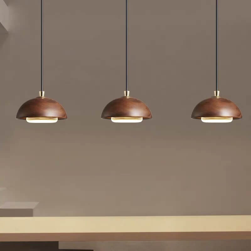 Nordic Minimalist Solid Wood Dome Glass Lampshade LED Pendant Light