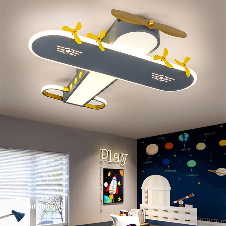 Contemporary Creative Kids Airplane Iron LED Flush Mount Ceiling Light For Bedroom
