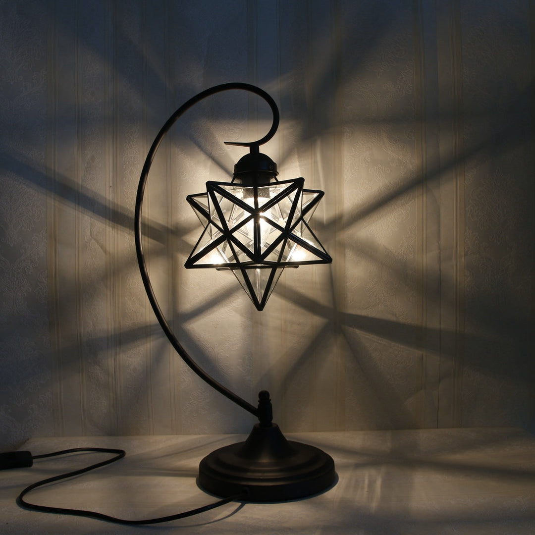 Contemporary Creative Pentagram Iron Glass 1-Light Table Lamp For Bedroom