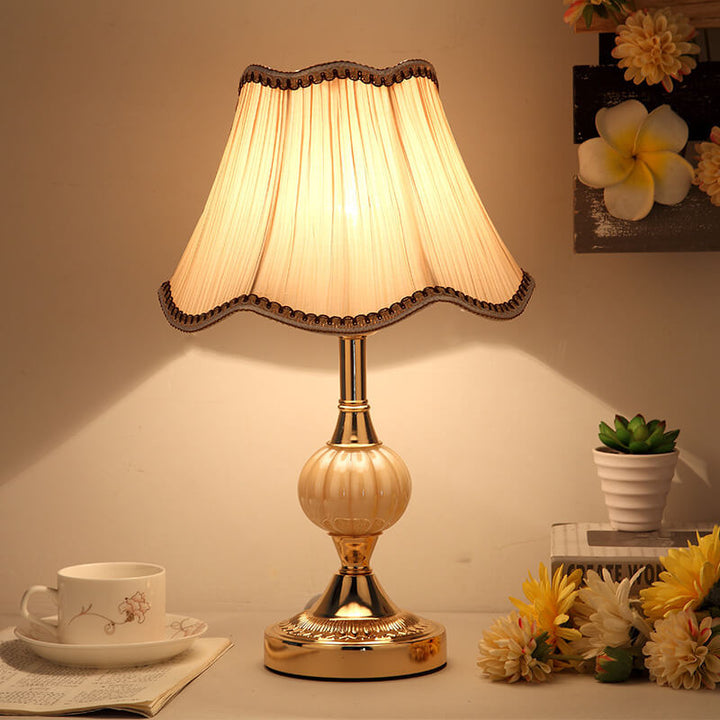 Nordic Vintage Floral Table Lamp in Glass, Iron &amp; Fabric — Bedroom Lighting | Havora