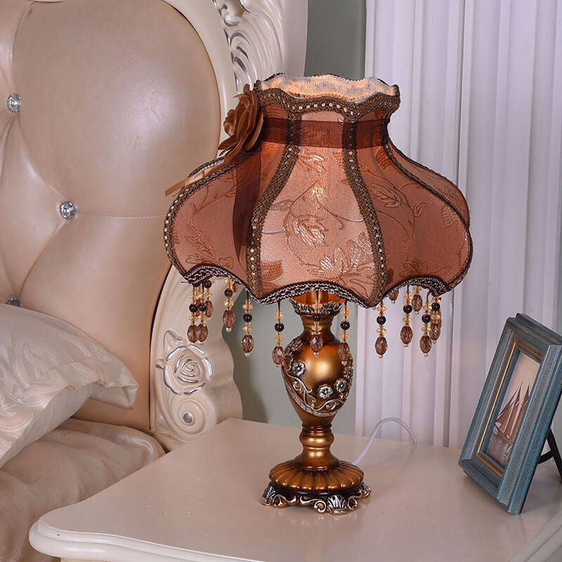 European Luxury  Fabric Lace Resin 1-Light Table Lamp
