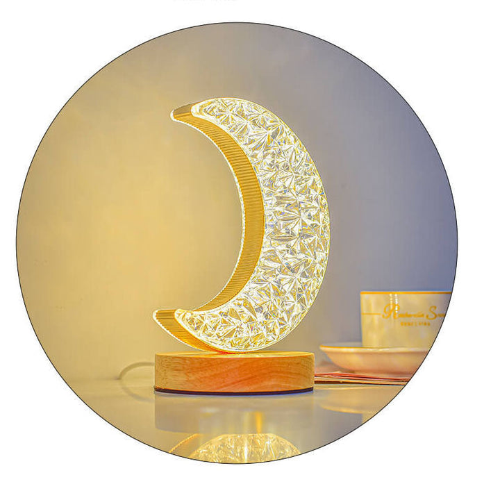 Contemporary Creative Moon &amp; Star PS Wood LED USB Table Lamp For Bedroom