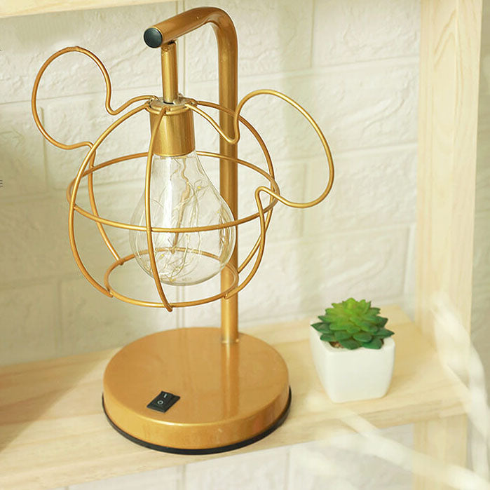 Creative Mouse Metal Cage LED Decorative Battery Table Lamp
