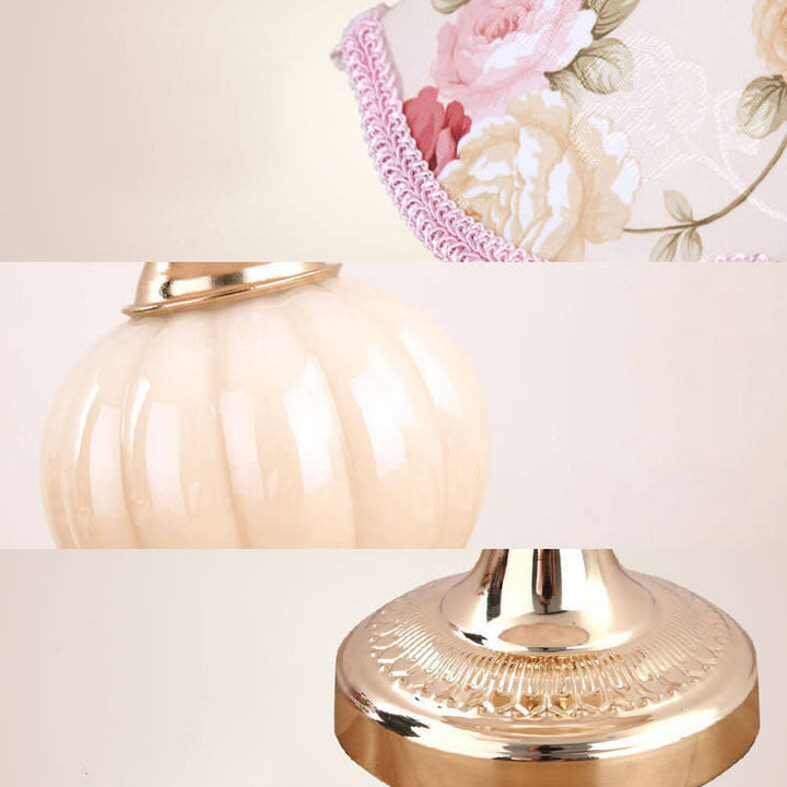 Nordic Vintage Floral Table Lamp in Glass, Iron &amp; Fabric — Bedroom Lighting | Havora