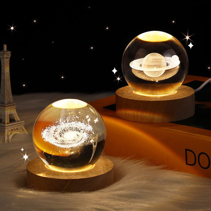Creative Star System Crystal &amp; Wood Night Light for Kids Bedroom | Havora Designer Lighting