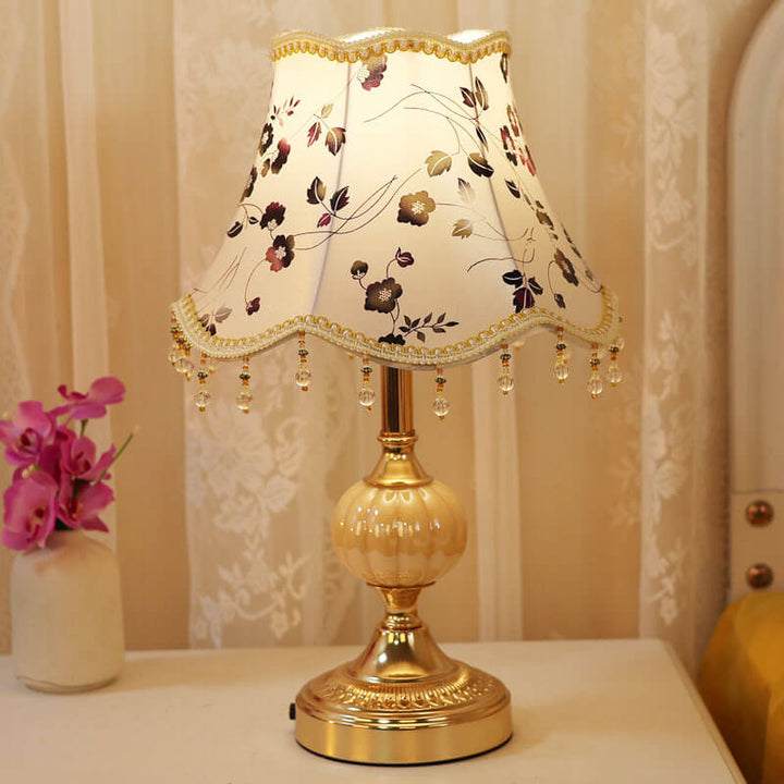 European Vintage Floral Table Lamp in Fabric, Glass &amp; Hardware — Bedroom Lighting | Havora