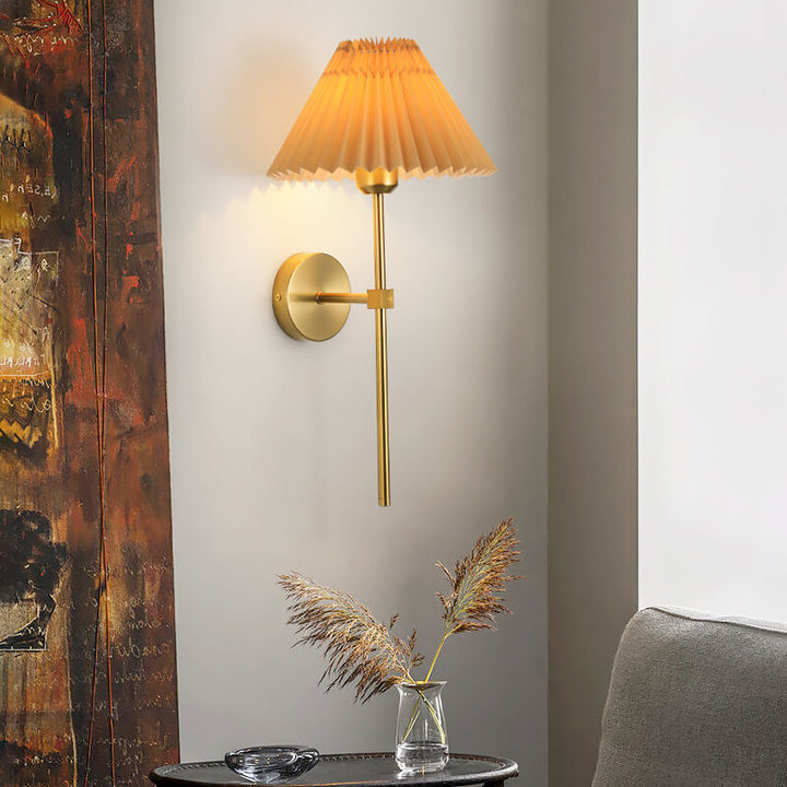 Vintage Pleated Fabric Shade Straight Arm 1-Light Wall Sconce Lamp