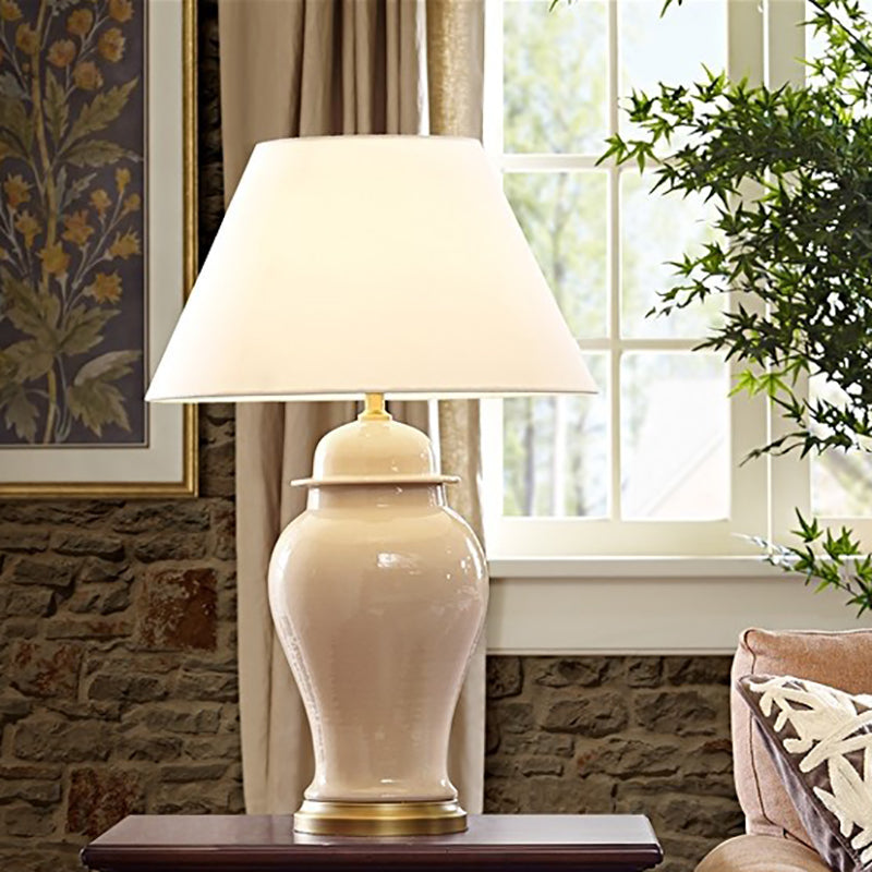Traditional Rustic Vase Ceramic &amp; Fabric Table Lamp for Study | Havora Designer Lighting