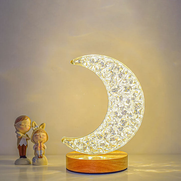 Contemporary Creative Moon &amp; Star PS Wood LED USB Table Lamp For Bedroom