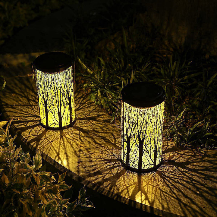 Modern Art Deco Solar Cylinder Skeleton Lantern Iron LED Outdoor Landscape Light For Garden