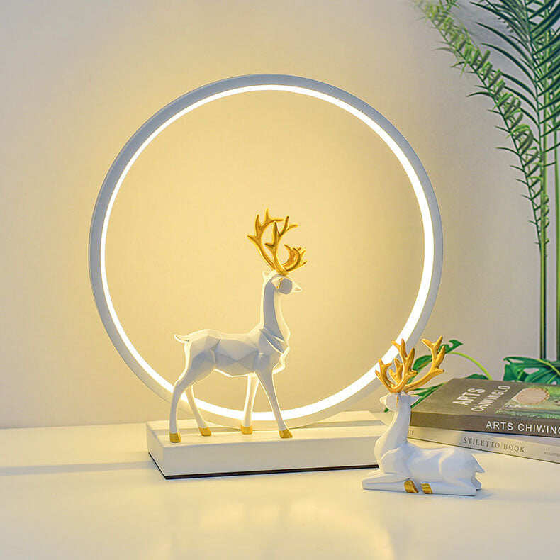 Contemporary Nordic Iron Acrylic Circle Deer USB Plug-in LED Night Light Table Lamp For Bedroom