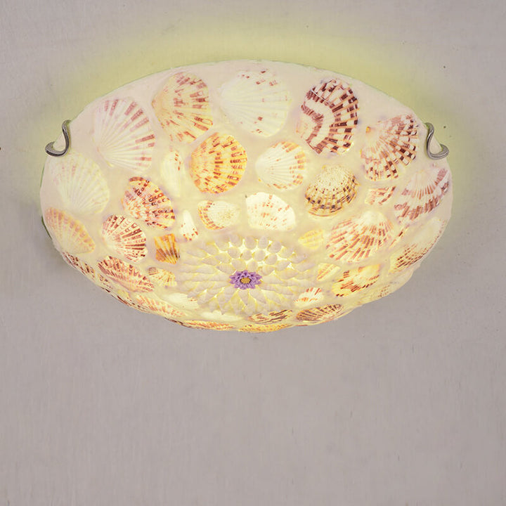 European Mediterranean Shell Art Round LED Flush Mount Ceiling Light