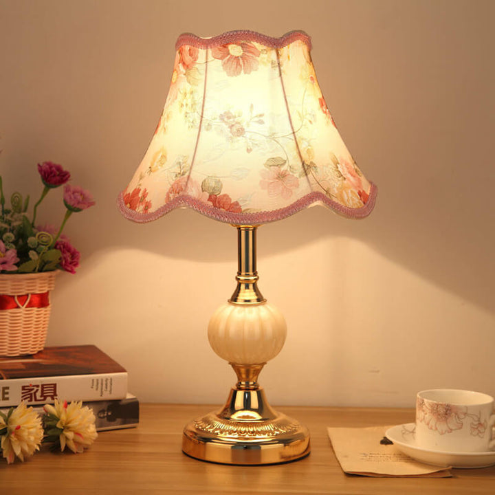 Nordic Vintage Floral Table Lamp in Glass, Iron &amp; Fabric — Bedroom Lighting | Havora