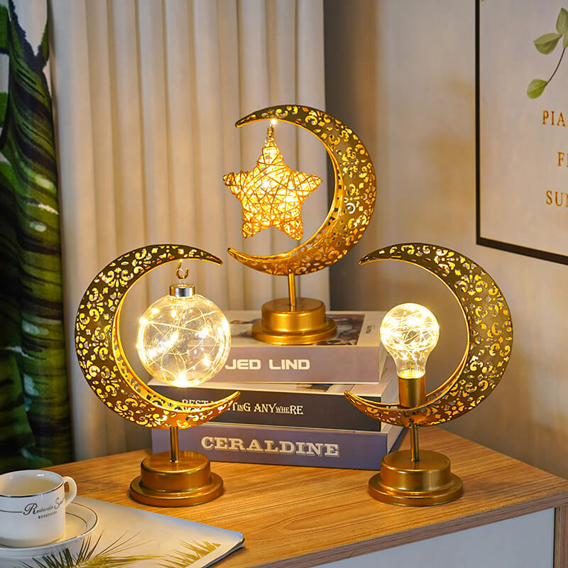 Contemporary Creative Iron Moon Star Orb LED Decorative Table Lamp For Living Room &amp; Bedroom