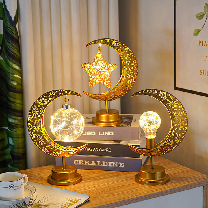 Contemporary Creative Iron Moon Star Orb LED Decorative Table Lamp For Living Room &amp; Bedroom