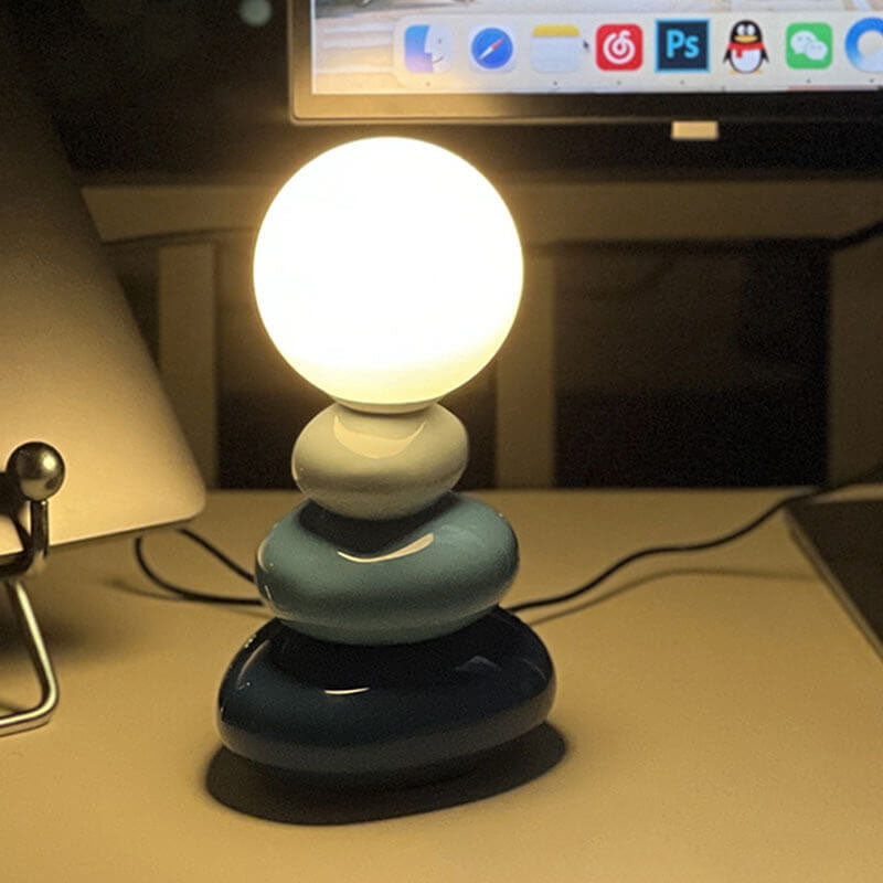Modern Minimalist Pebble Ceramic &amp; Glass Table Lamp for Bedside | Havora Designer Lighting