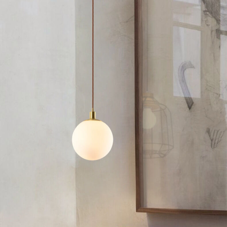 Contemporary Nordic Minimalist White Orb 1-Light Pendant Light For Bedroom