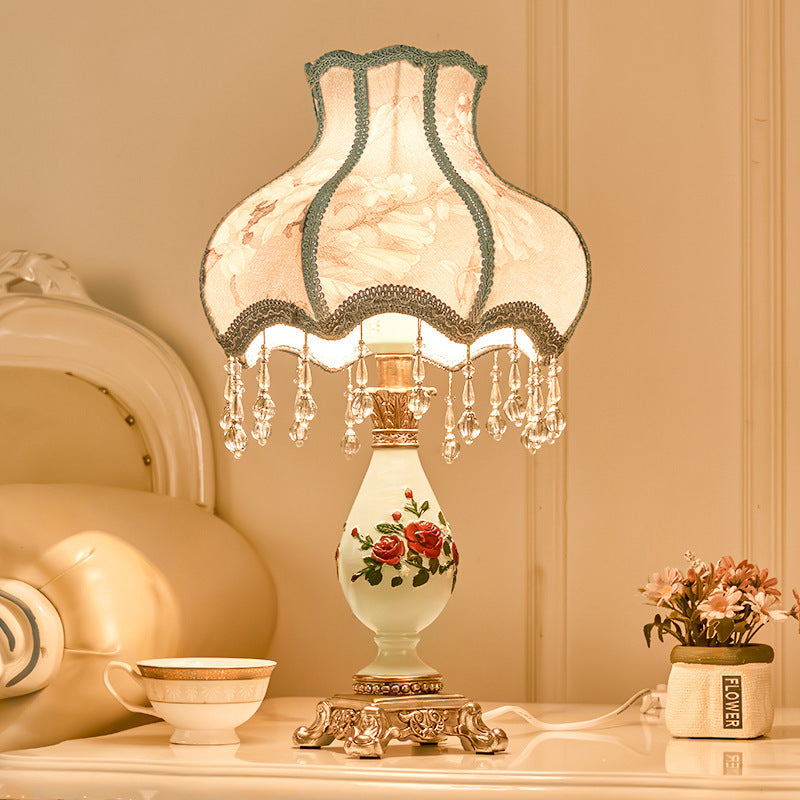 Traditional European Vase Table Lamp in Resin &amp; Fabric — Bedroom Lighting | Havora