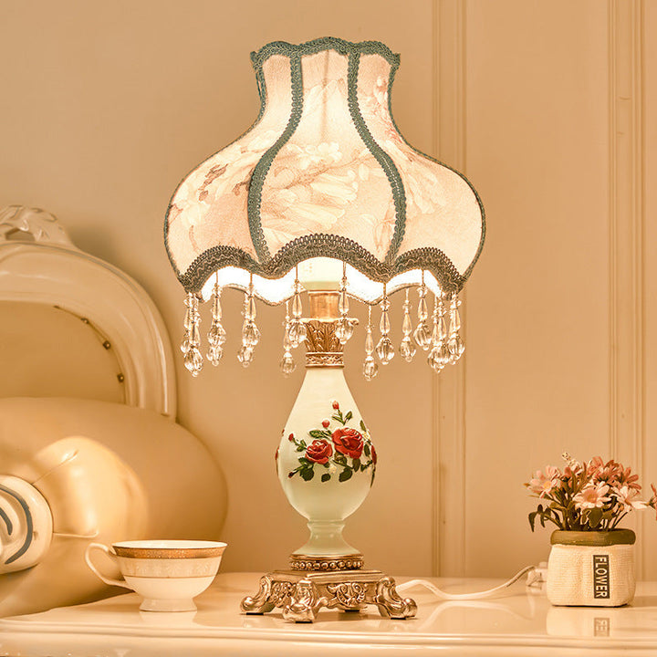 Traditional European Vase Table Lamp in Resin &amp; Fabric — Bedroom Lighting | Havora