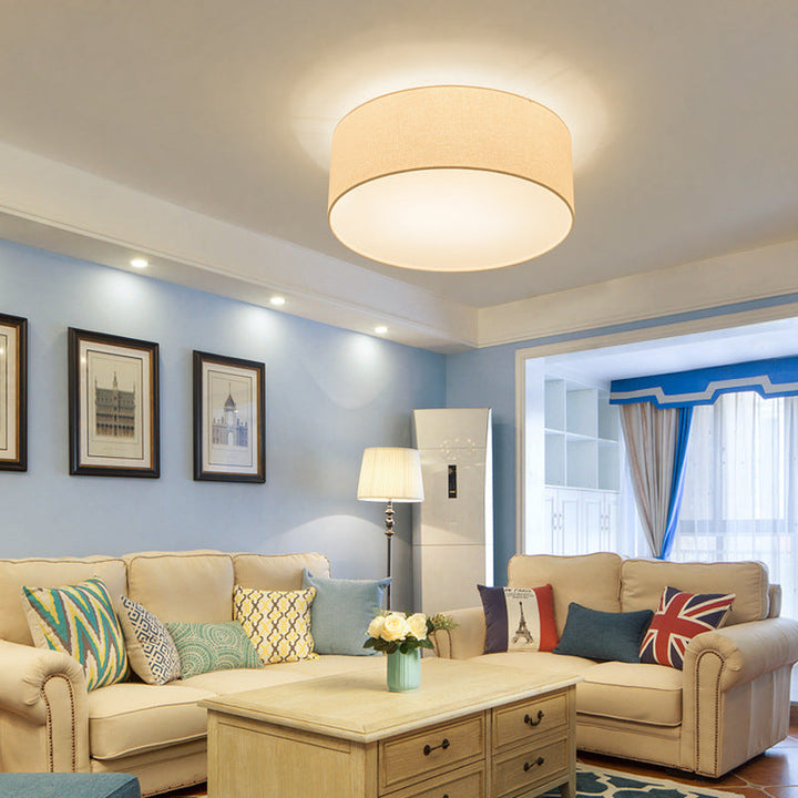Modern Minimalist Round Drum Iron Fabric 3/5 Light Flush Mount Ceiling Light For Living Room