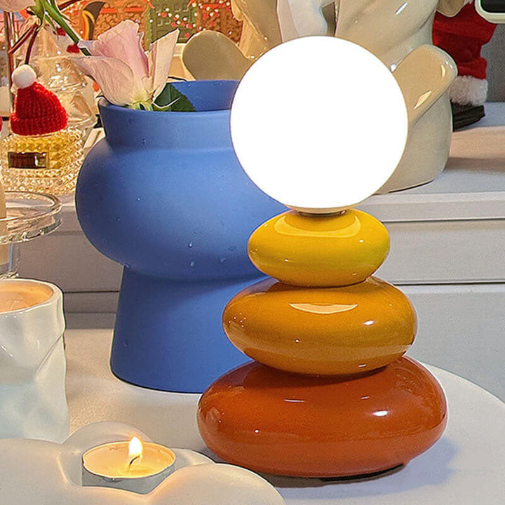 Modern Minimalist Pebble Ceramic &amp; Glass Table Lamp for Bedside | Havora Designer Lighting