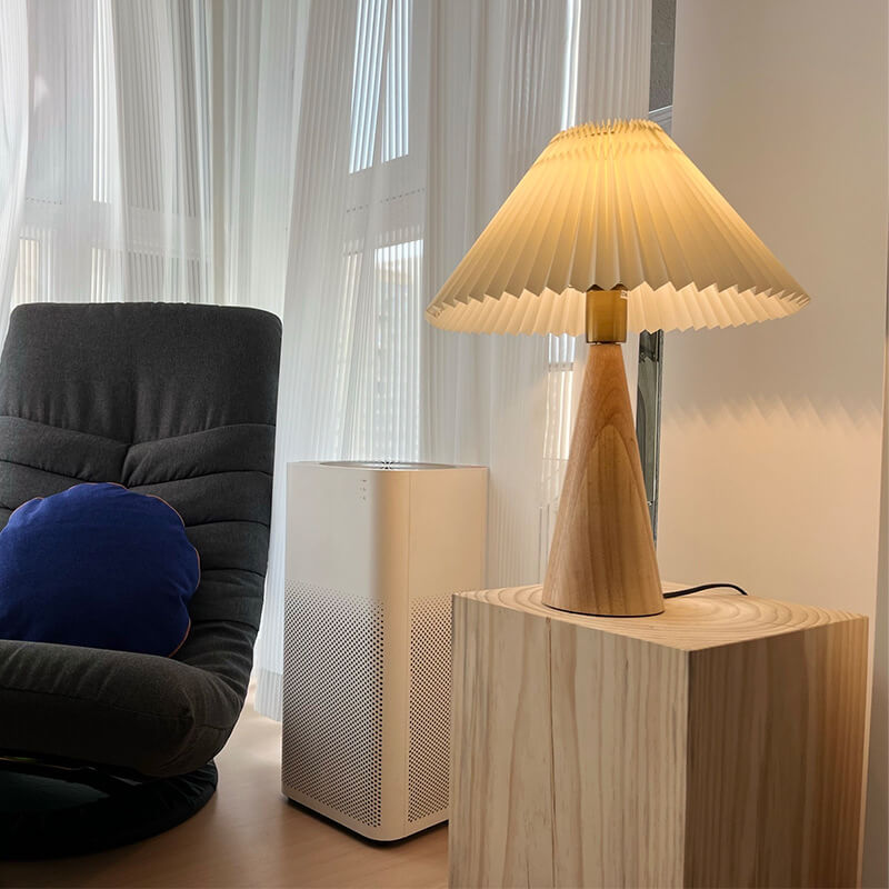 Wood &amp; Fabric Table Lamp, Japanese Vintage Design for Bedroom | Havora Lighting