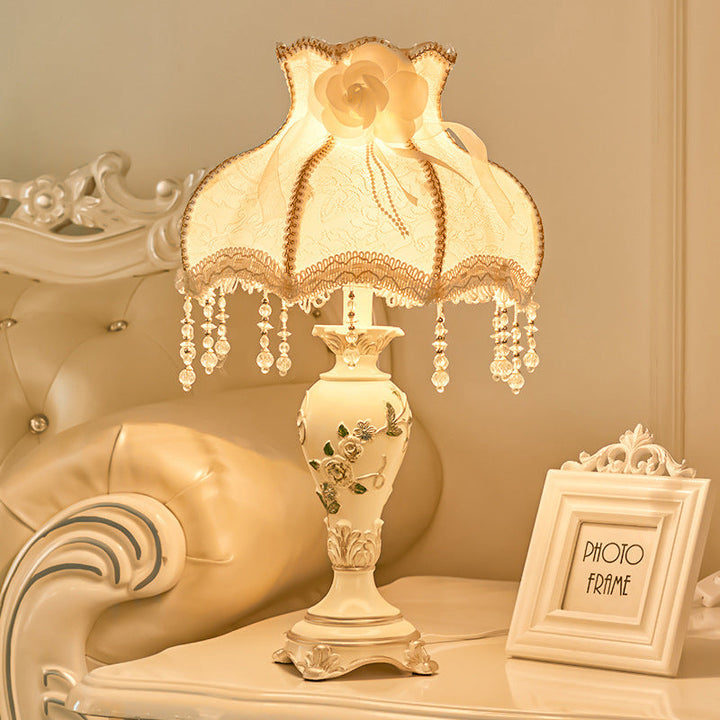 Traditional European Vase Table Lamp in Resin &amp; Fabric — Bedroom Lighting | Havora